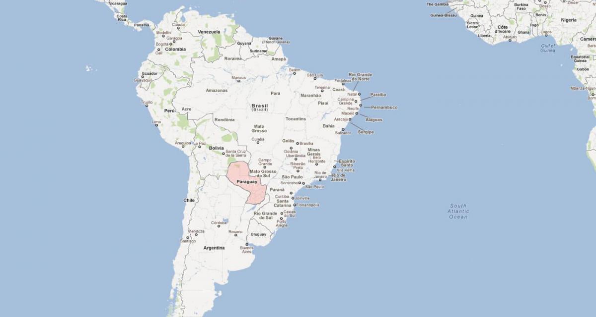 Karte Paragvaja dienvidamerikā