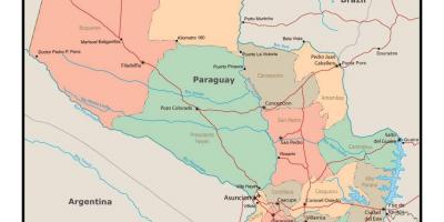 Karte Paragvaja ar pilsētām